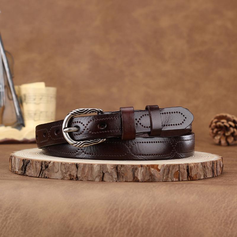 

Женский ремень из коровьей кожи первого слоя, ретро, с модной пряжкой-булавкой, для джинсов, украшение 115cm темно-коричневого