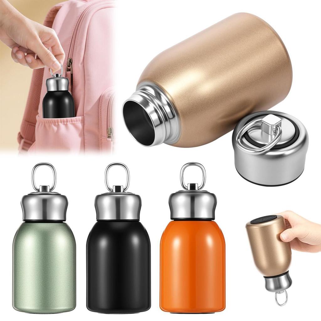 300ML Stainless Steel Vacuum Flask Portable Lifting Ring Mini Thermos Cup Travel Car Insulated Cup Leak-Proof Water Bottle