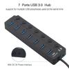 USB HUB 4/7 Ports USB3.0 Cable Splitter with Power Switch Out USB 2.0 Extend Adapter Data Transfer Dock Station