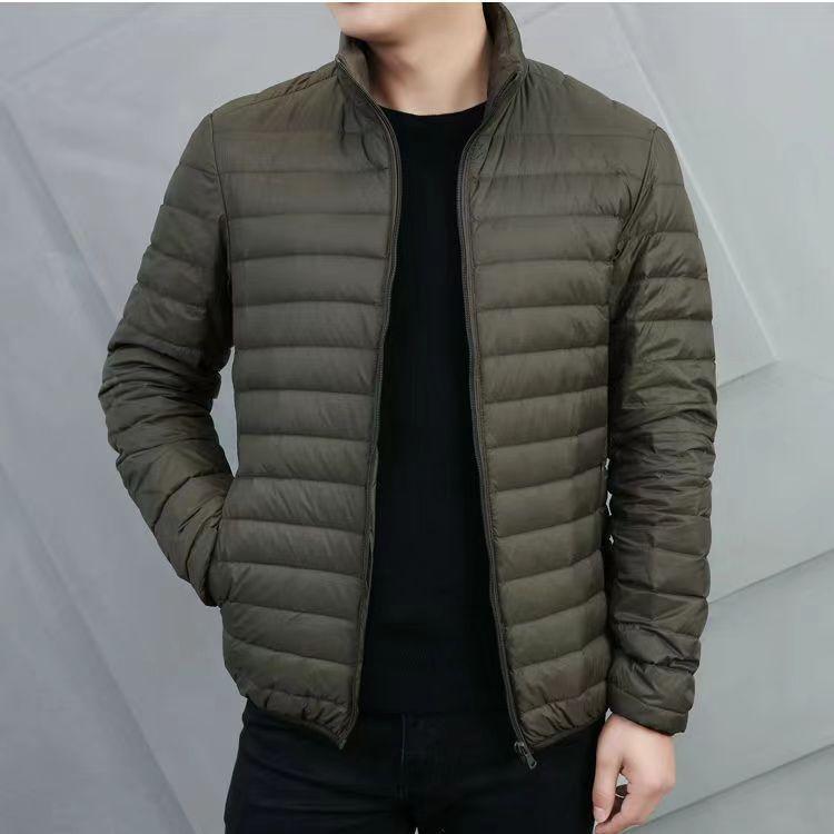 

Высококачественный оригинальный мужской легкий пуховик мужской короткий зимний ультралегкий тонкий пух белой утки стойка воротника повседневная куртка 195-----165-95kg армия зеленый