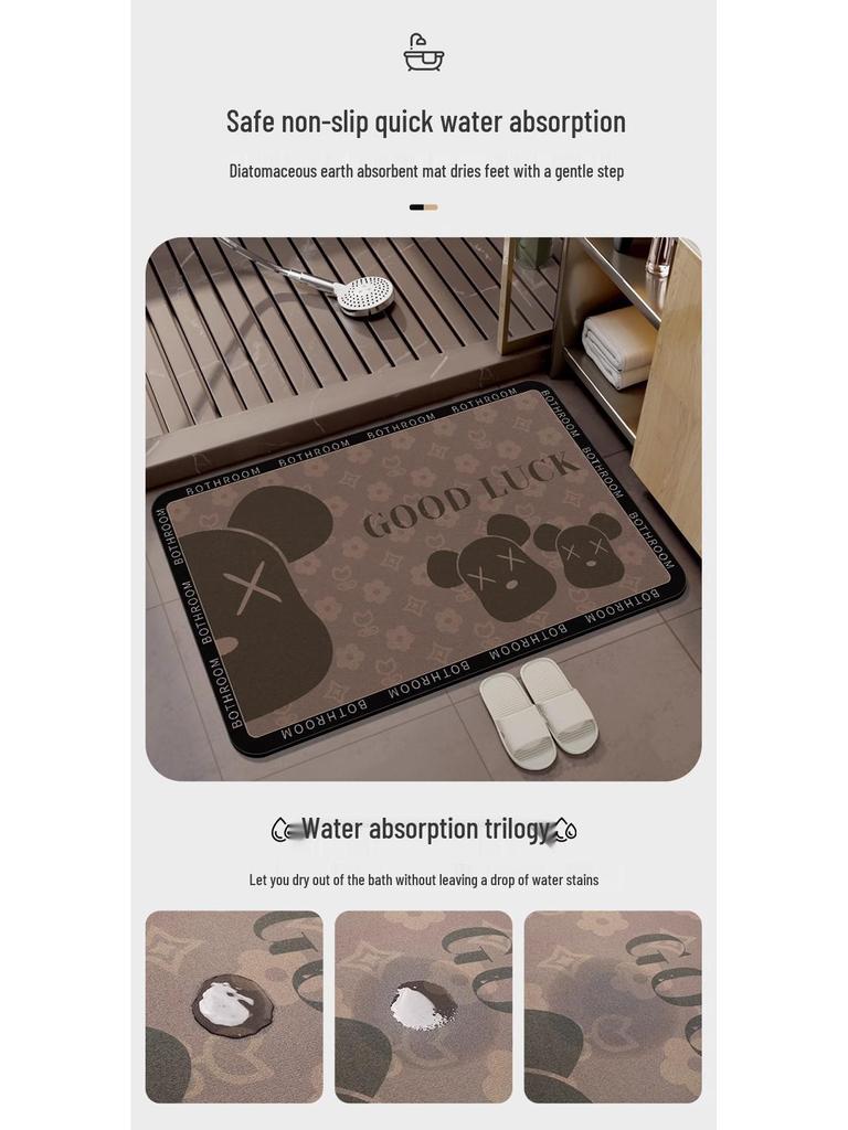 3D Cartoon Bear Diatomaceous Earth Non-slip Bath Mat