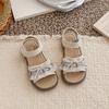 Girls' Open-toe sandals2026Summer New Pearl Princess Sandals with Lace Trim and Cute Little Bow