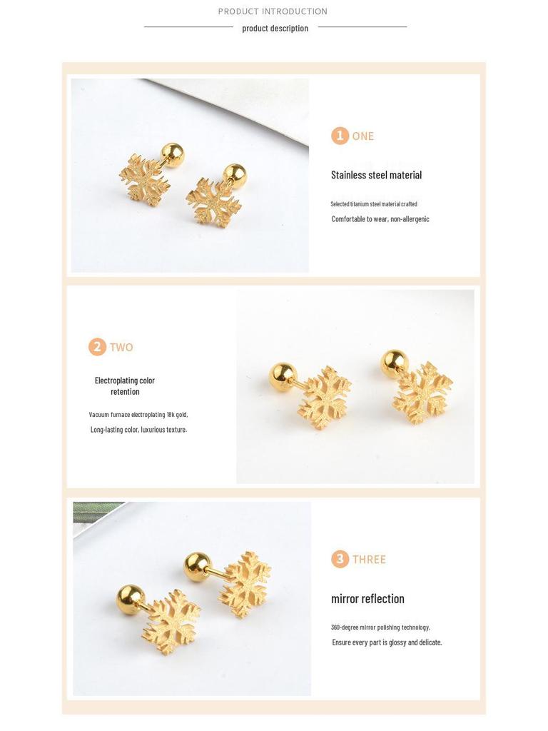 Korean Fashion Clover Ear Cuffs & Snowflake Stud Earrings - Non-Fading Luxury Design