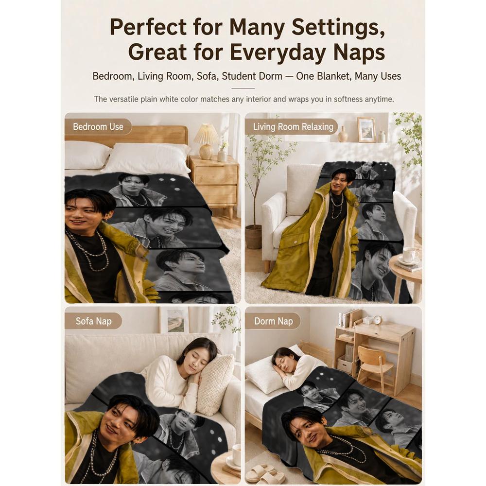 Stylish Man Yellow Jacket Portrait Pattern Blanket Warm Comfortable Fleece Blanket For Living Room Office Nap Lightweight Home Decor Halloween Gift