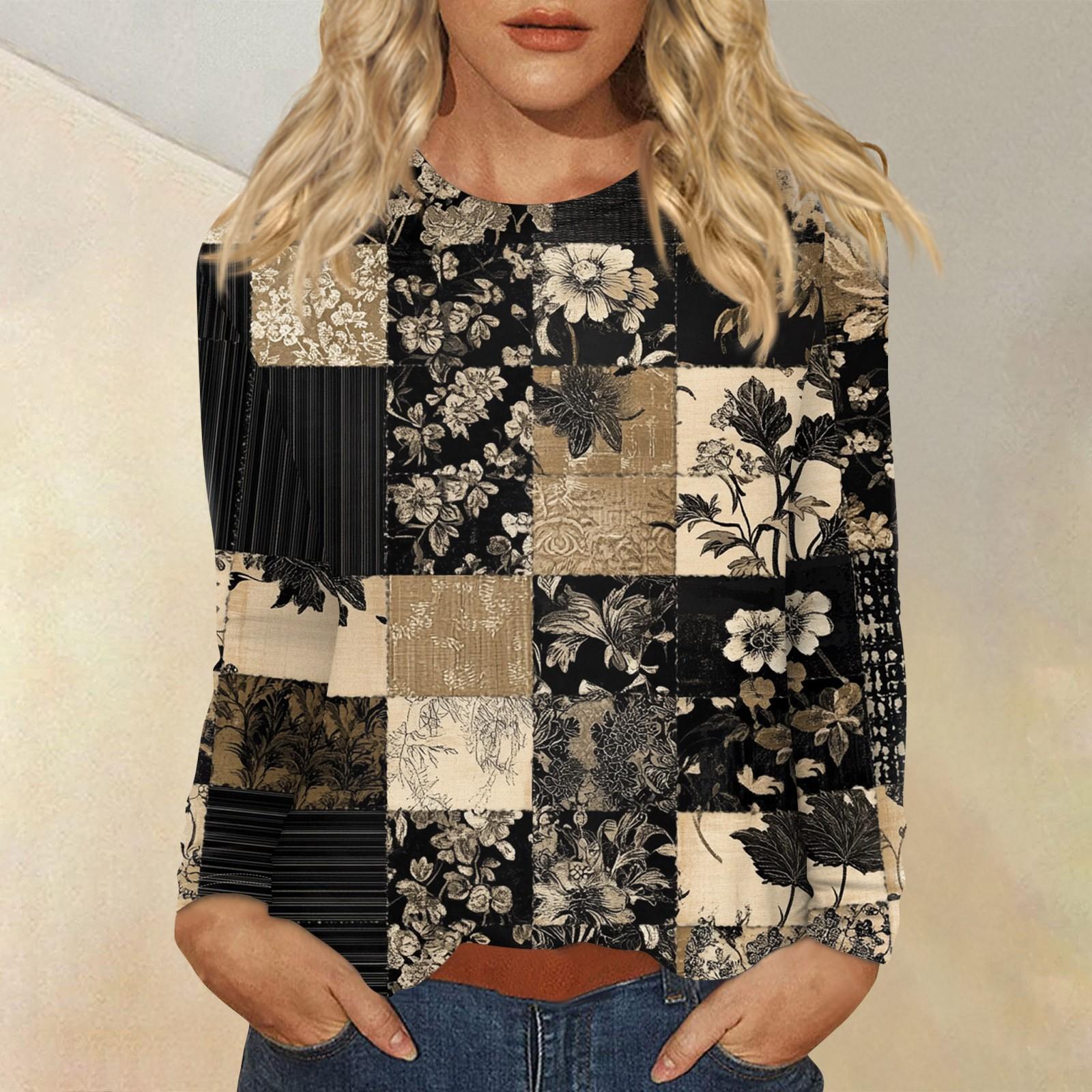 

Women s Fashion Casual Round Neck Long Sleeve Printed T-shirt Top XXL
