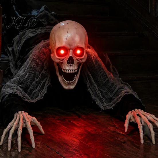 Bête rampante Prop Halloween Squelette de démolition, Crâne géant lumineux Yard avec Art Thriller de Vacances Bras articulés, Décoration de Pelouse Extérieure pour