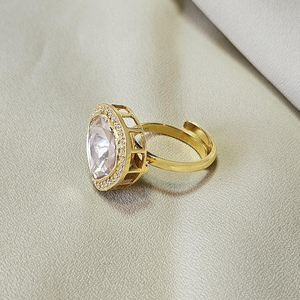 Arisha Silver Gold Plated 925 Sterling Silver Ring, Handmade Kundan Jewelry with Moissanite and Cubic Zirconia for Women, Indian Jewelry