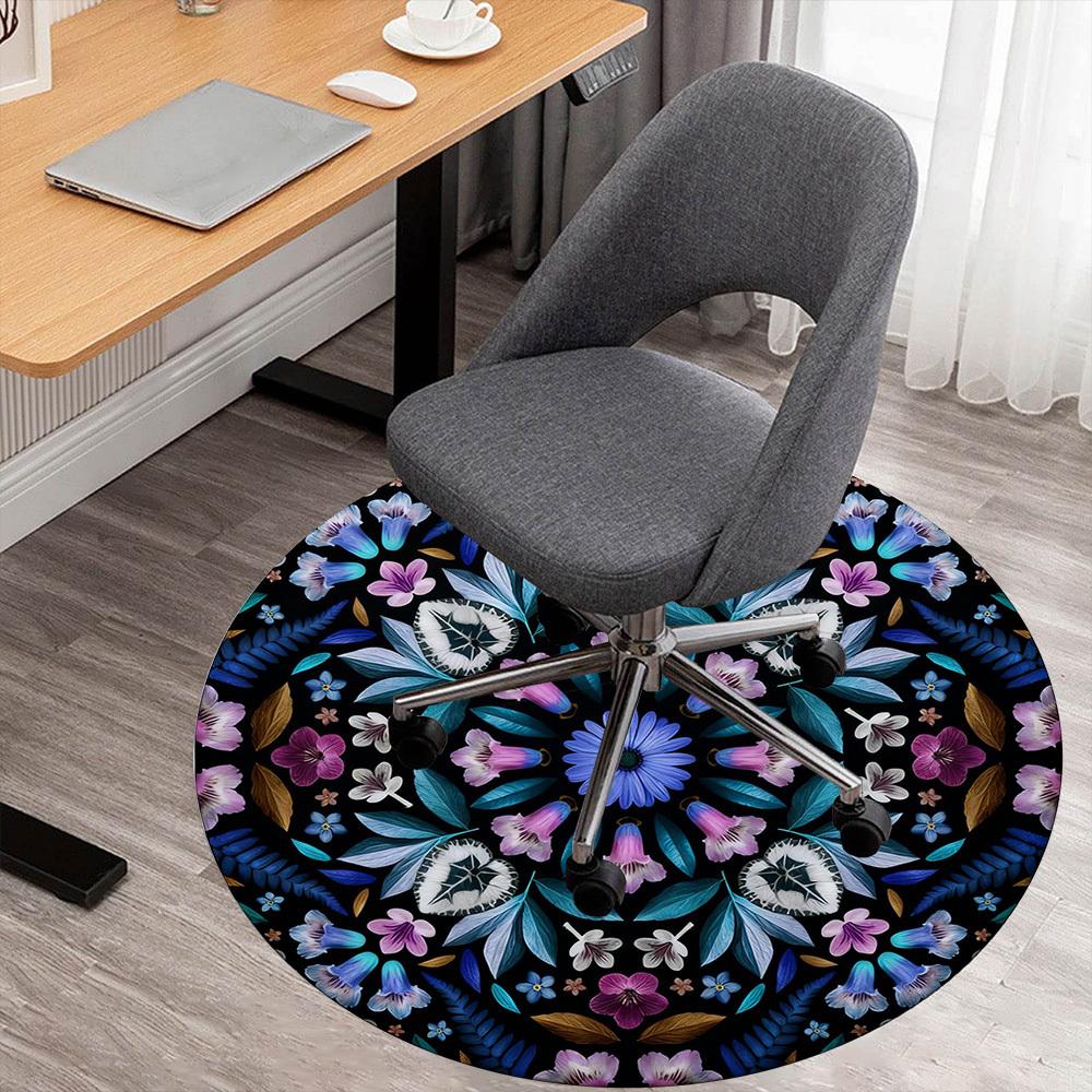 1pc Floral Kaleidoscope Round Chair mat office Area Rug - Non-Slip, Floor Mat for Office, Bedroom, Ideal home decor gift p0105097