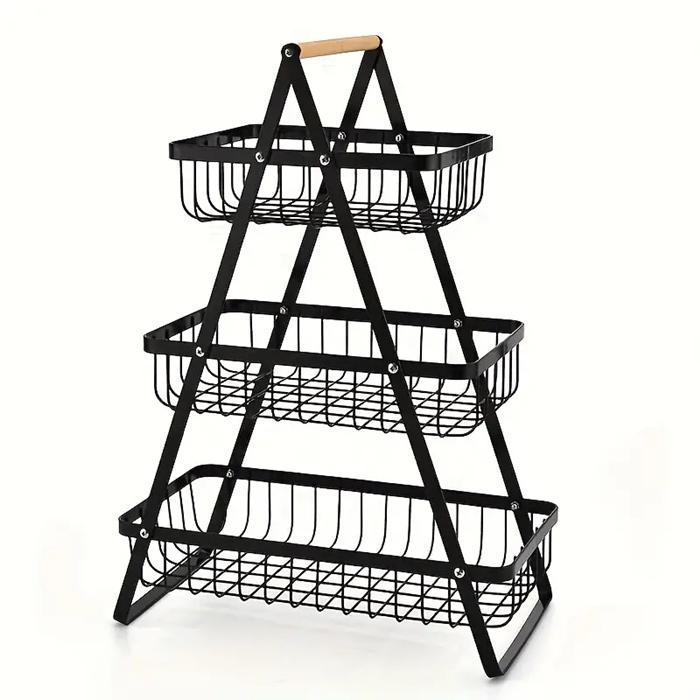 Platter Three-Tier Basket for Fruits and Vegetables, Metal, Black, 3 Tiers
