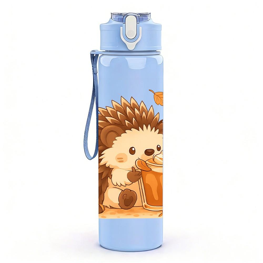1PC Hedgehog Coffee Autumn Print 750ml Color Plastic Sports Water Bottle Leakproof Flip Straw Lid Suitable for Sports Office Home Use