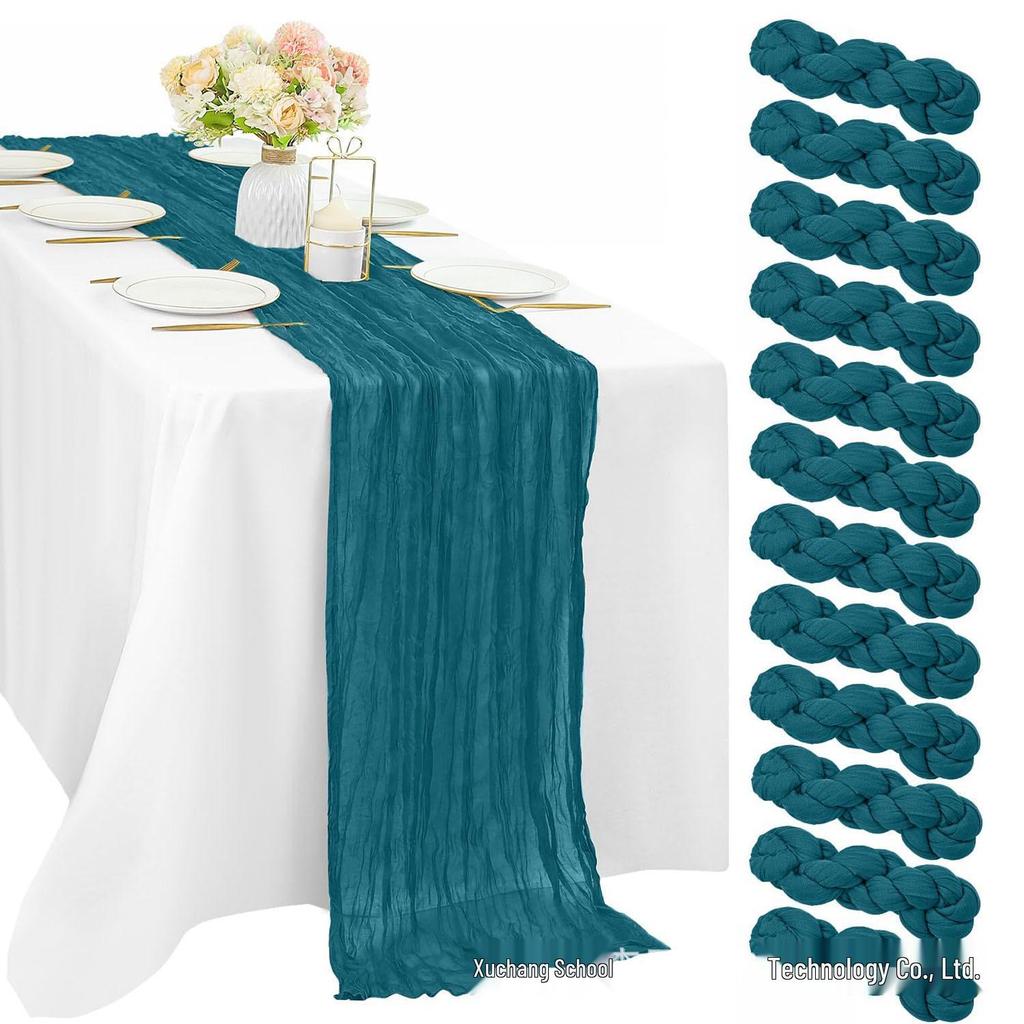 Bali Bohemian Crinkled Gauze Table Runner – Semi-transparent Twist, Festival Wedding Style.