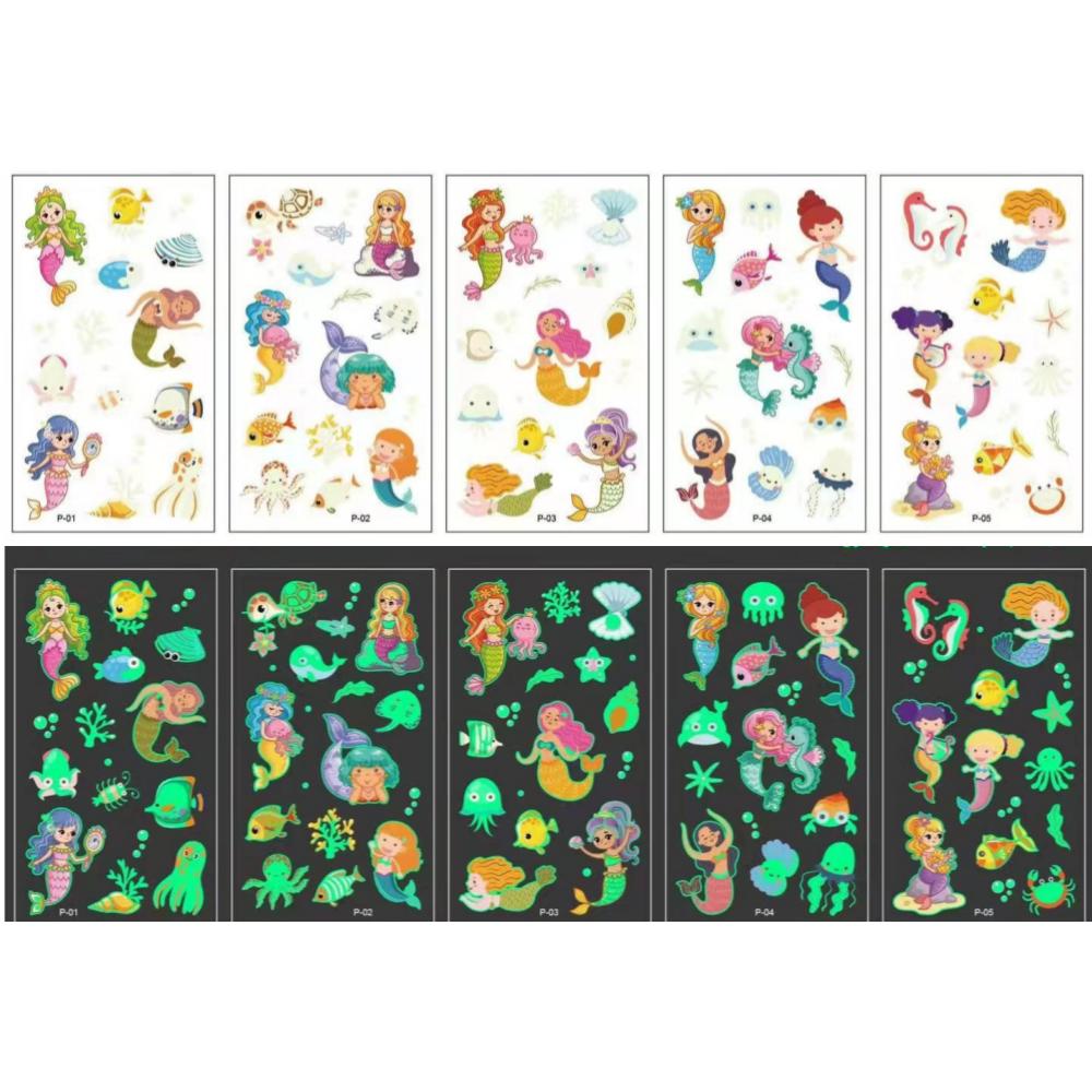 Children's Tattoo Stickers Little Mermaid Transfer Stickers Glow-in-the-Dark Daycare, Kindergarten, School