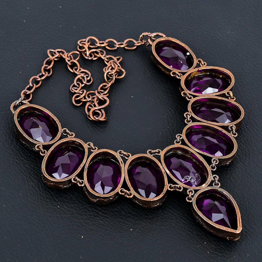 Pink Amethyst Necklace, Copper Electroformed Necklace Handmade Gemstone Jewelry, Gifts For Wife Brand New Necklace