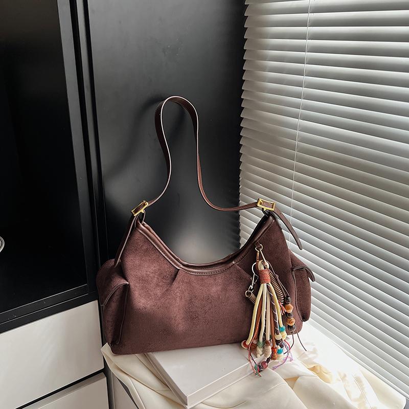 Faux Suede Solid Color Large Capacity Bost Autumn New Versatile 2026  Bags for Women Commuting Retro Shoulder Bags