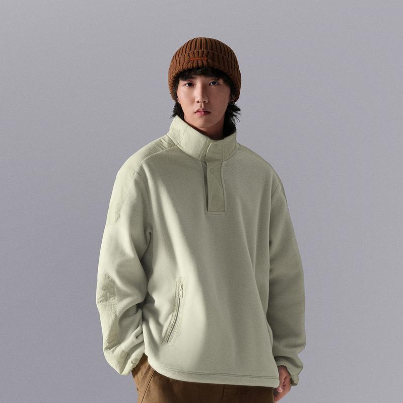 Li Ning CF Loose Solid Color Pullover Long Sleeve Fleece Warm Sweatshirt Men Sweatshirt Lime AWDUD07-1
