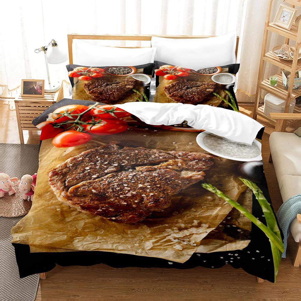 

Beefsteak Single Double Full Queen King Size Bedding Set Boys Bedroom Duvet Cover 3D Print Gourmet Steak EU single(135x200cm)