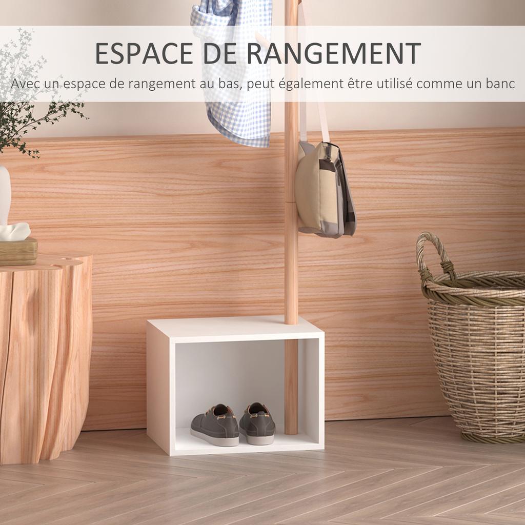 2-in-1 Coat Rack and Storage Unit, White MDF, Solid Wood & Bamboo, 40x30x180cm