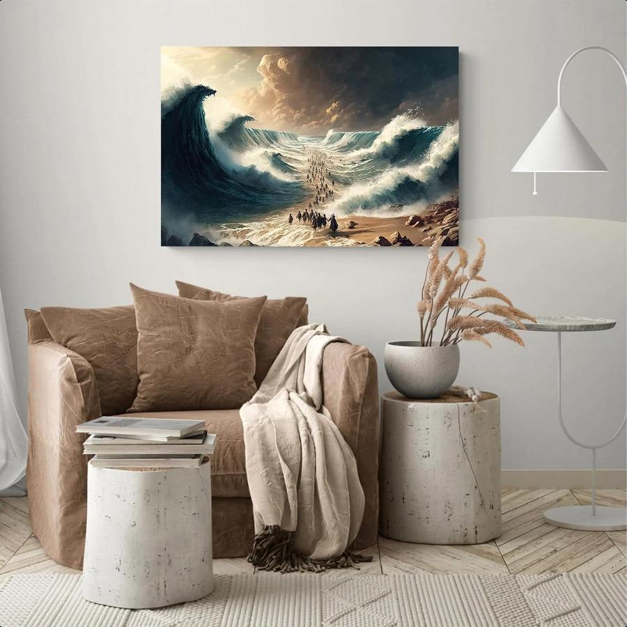 Moses Parted the Red Sea Figures Jesus Bible Art Modern Bible Poster Jesus Print Art Bible Home Decor Wall Art Boho Bible Jesus