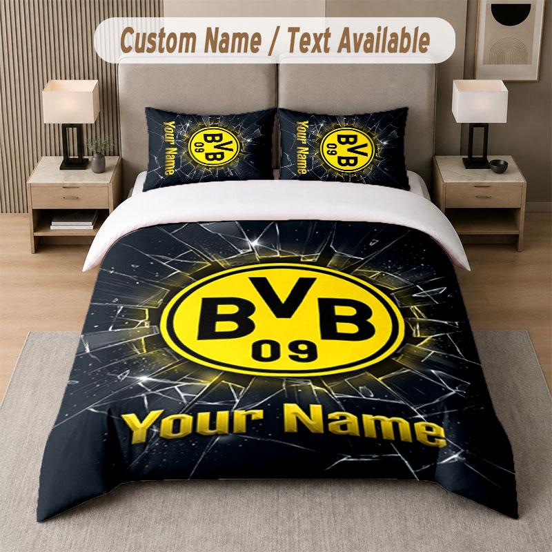 Custom Bedding Set Borussia Dortmund Pattern, Print Name Text 1 Duvet Cover Plus 2 Pillowcases Home Textile