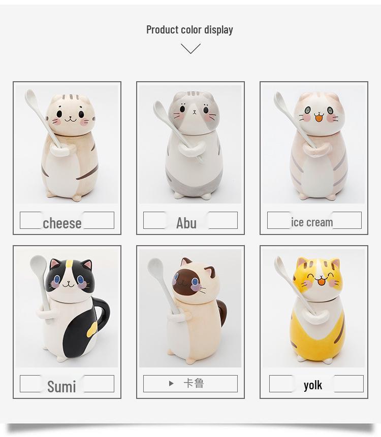 Japanese Cute Cat Cartoon Ceramic Cups with Lids: Perfect for Coffee, Milk, and Breakfast