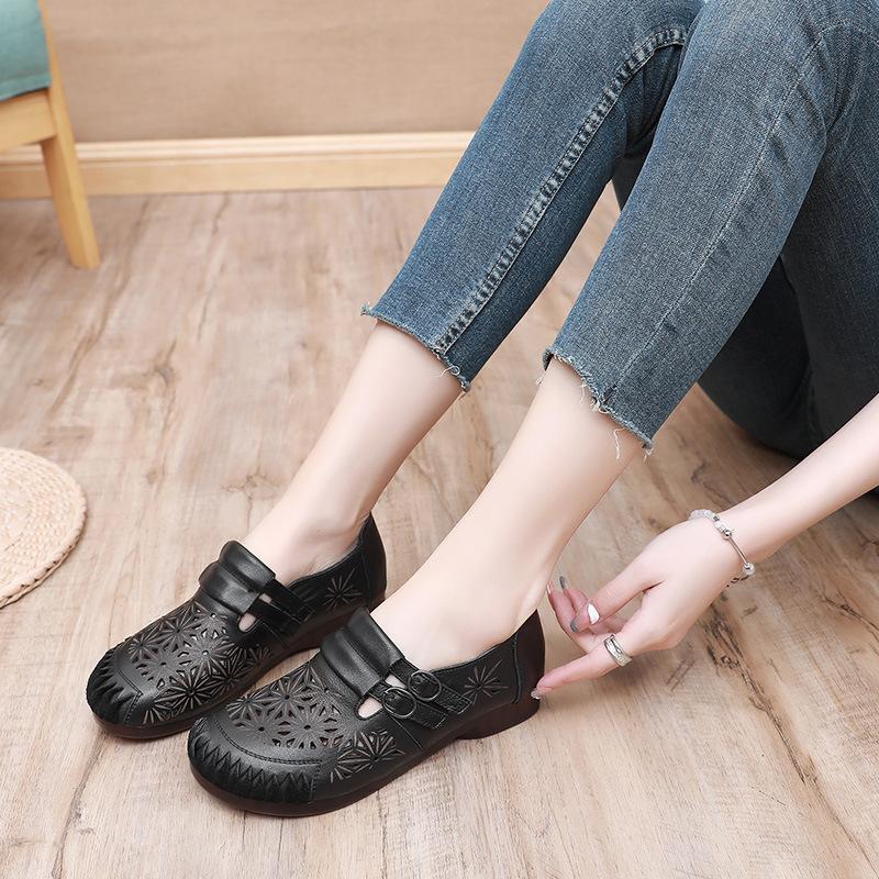 Fashion GKTINOO Ladies Genuine Leather Breathable Woman Summer Shoes 2025 Hollow Comfortable Female Flat Shoes Women Handmade Sandals