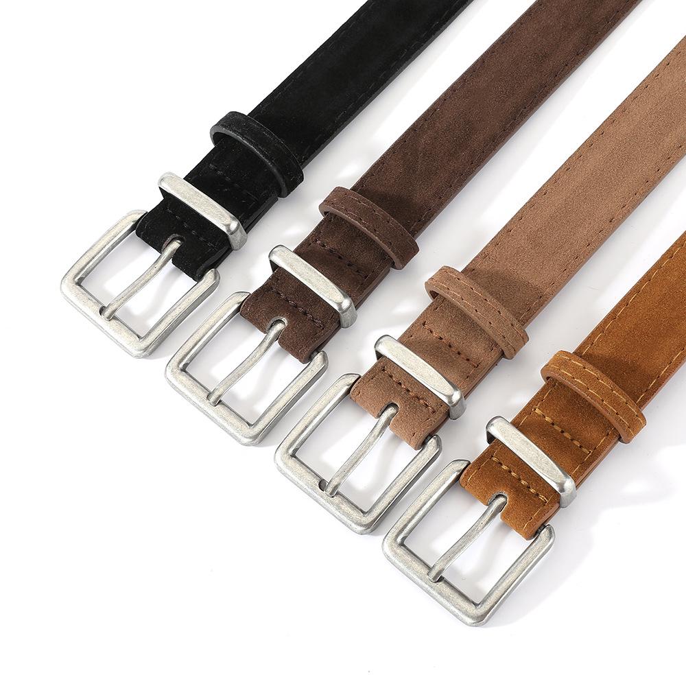 Women's Versatile Suede Belt with Retro Antique Silver Buckle - Fashionable Accessory for Jeans