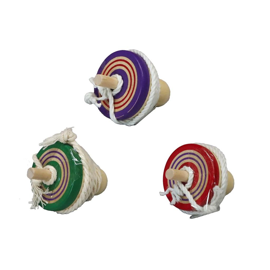 Miniatur Japanisches Traditionelles Holzspielzeug Werfen Kreisel Set mit je 3 in und Tops, (1 rot, grün, lila)