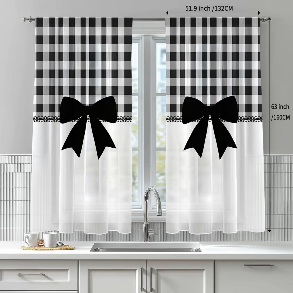 2PCS Digital Printing Sheer Curtain, Buffalo Plaid Check Rustic Pattern, Farmhouse Cabin Country Lumberjack Winter Decor