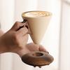 Cone Coffee Cup & Saucer Set Mid-Century Modern Cone Mug with Wooden Handle Handcrafted Ceramic Latte Mug Home Cafe Decor Gift for Coffee Lovers
