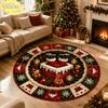 Christmas Round Rug Soft Non Slip Festive Design Carpet for Bedroom and Living Room Washable Cozy Holiday Home Decor