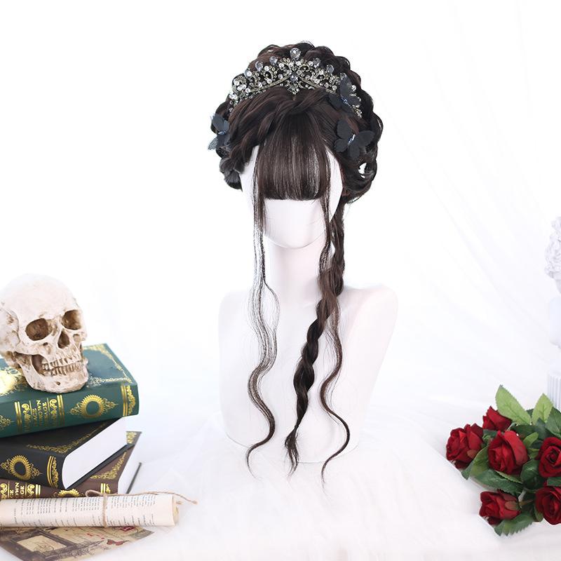Bybrana Ladies Bangs Long Hair Big Waves Synthetic Hair Wig Daily Delolita