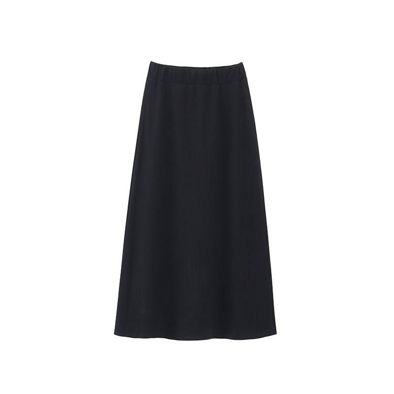 

Draping Feel Women s Grey Knitted Midi Skirt Spring Autumn Retro Loose Slim-Fitting A-Line Skirt One Size