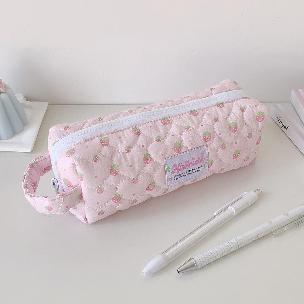 Large Capacity Pen Bag Quilted Zipper Pen Pouch Portable Pencil Case