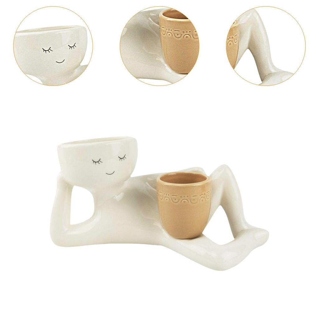 Side Lying Figure Planter Desktop Ornament for Small Plants Resin Plant Pot for Indoor/Outdoor Entrance Yard Balcony Living Room