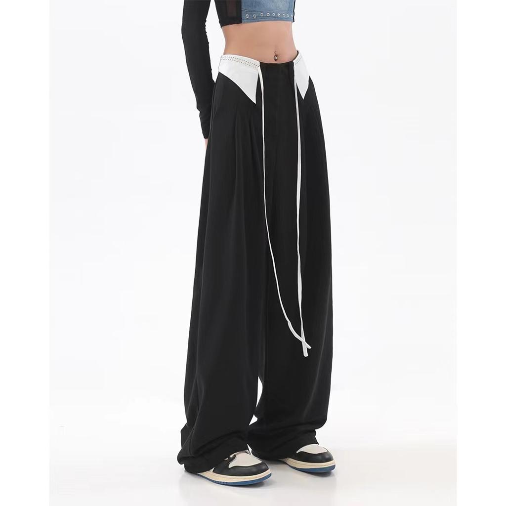 Svarta kostymbyxor för kvinnor Draperade Vår och Höst Sommar Lösa Smala Raka Vardagsbyxor Smal Version Flipbyxor för Kvinnor