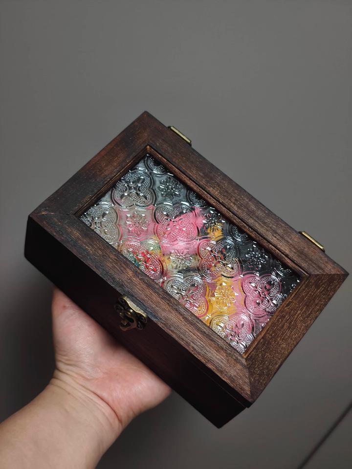Chinese classical crabapple flower glass storage box, wooden box, jewelry organizer