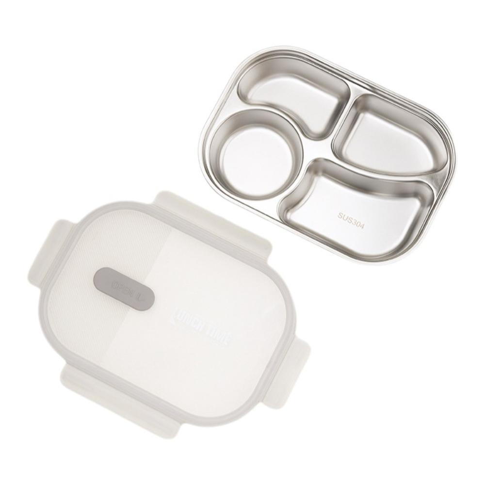 Large Capacity Stainless Steel Lunch Box 304 Stainless Steel Divided Lunch Plate  Picnic Use White 4 Grids