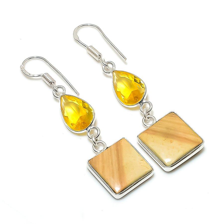 

Ювелирные серьги из стерлингового серебра 925 пробы с натуральным изображением яшмы и цитрином 2,05 дюйма S7C73