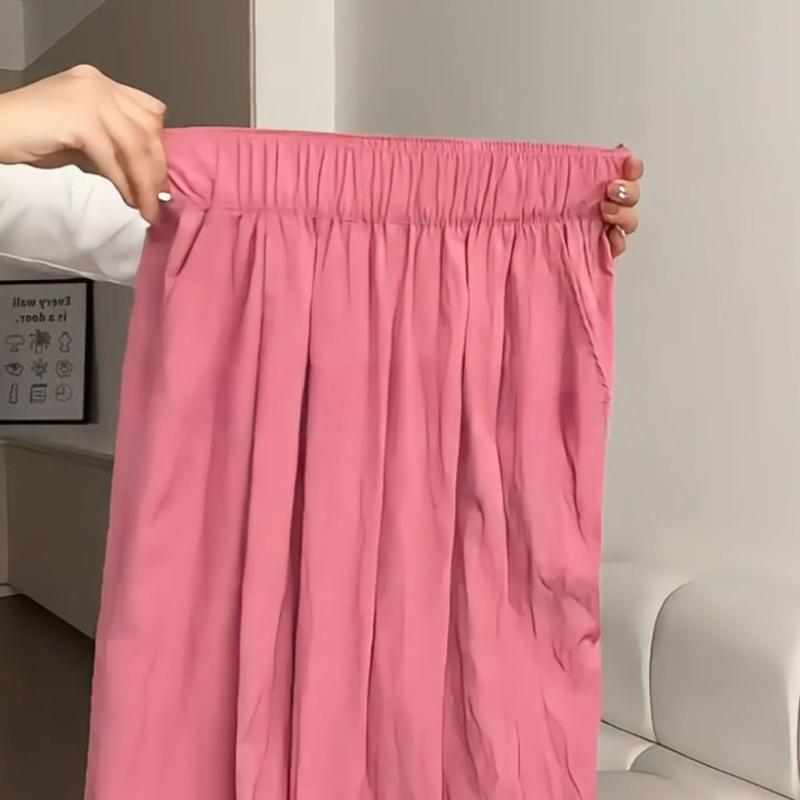 Raspberry Ice Silk Yamamoto Pants for Women - Fall/Spring Drapey High-Waisted Straight-Leg Slimming Casual Wide-Leg Trousers