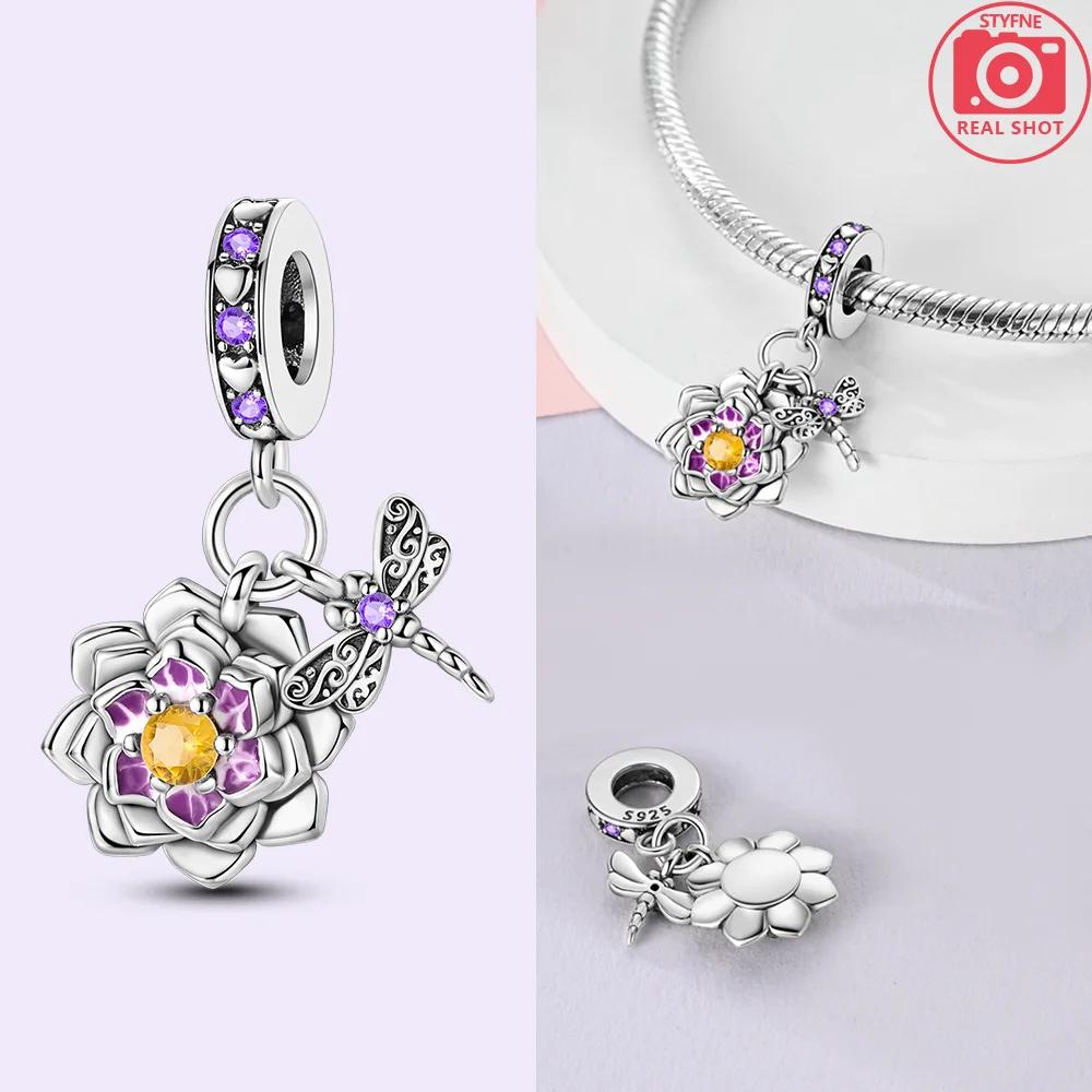 Originalcopper Charms Purple Butterflies Sunflowers Blue-Winged Insects Beads Fit Bracelet Women Diy Gift Accessories