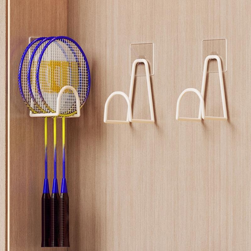Badminton Racket Holder Wall Mount Rack with Strong Adhesive Metal Space Saving Organizer for Sports Equipment