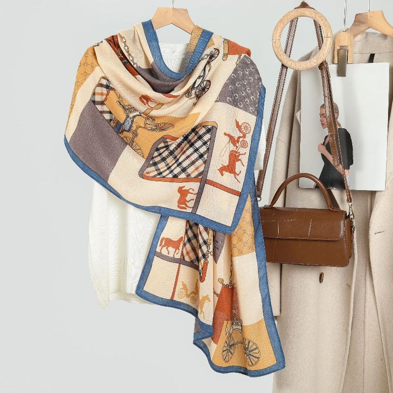 Fashion printed plaid velvet scarf, high-end women's big-name fashion autumn and winter thin shawl, outer cover