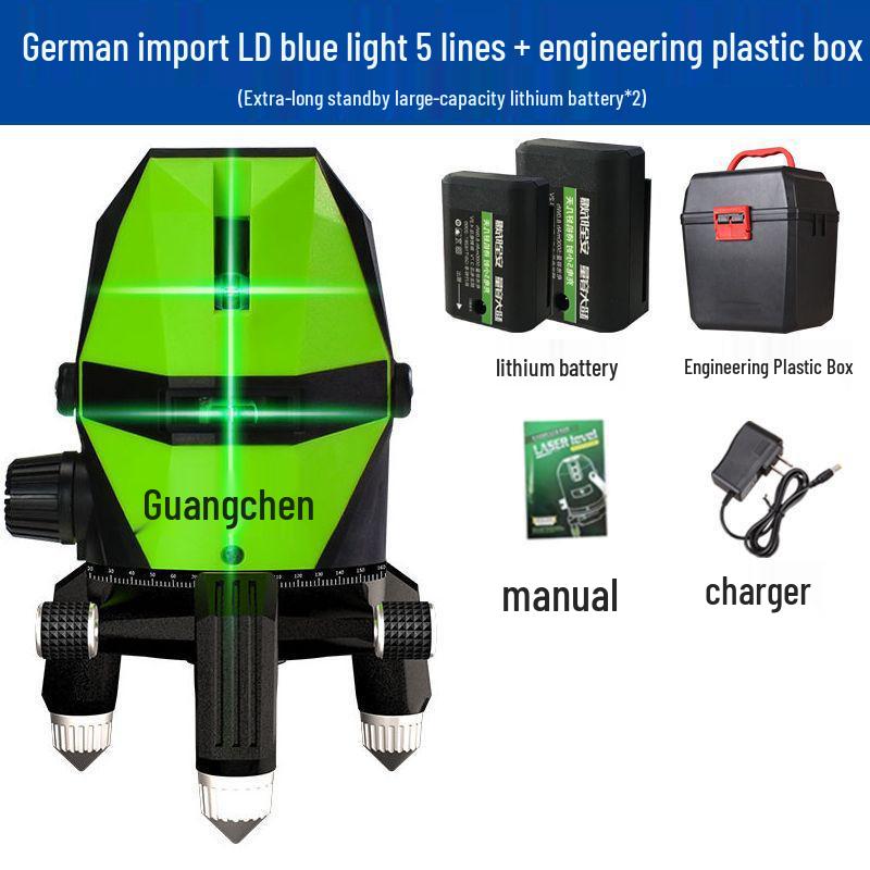 High Precision Auto-Leveling Laser Level - Green/Blue Light with 2, 3, or 5 Lines for Outdoor Use
