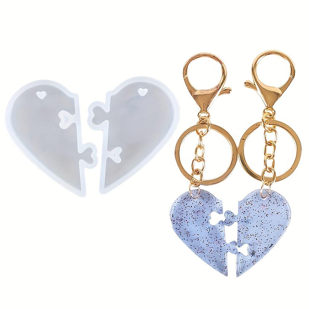 Silicone Heart-Shaped Resin Casting Molds, DIY Valentine's Day Couple Puzzle Pendant with Hole and Lock Clasp, Epoxy Craft Mold for Jewelry Making