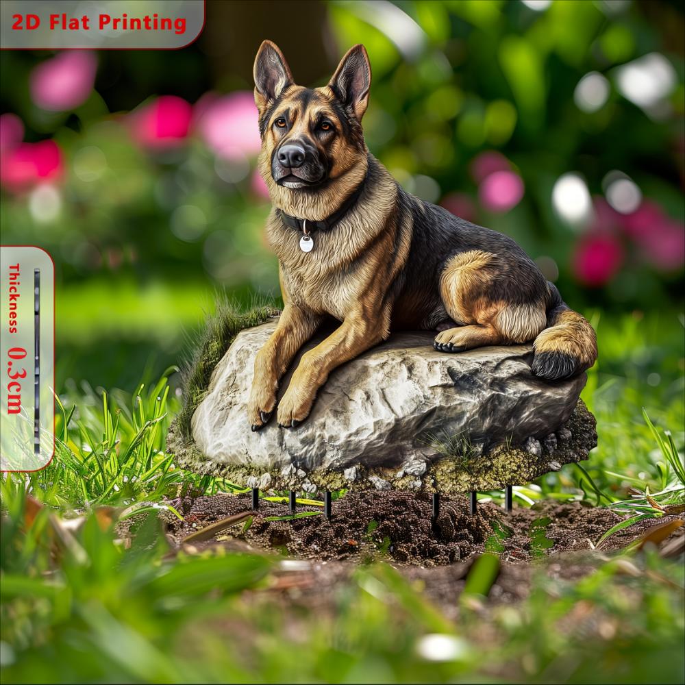 Câine ciobănesc acrilic, 2D plat, decorațiune de grădină, potrivit pentru ghivece de flori, sufragerie, petrecere, cadouri, ornamente