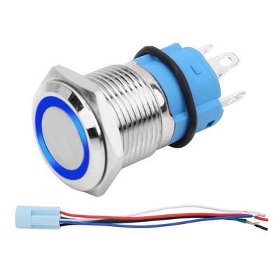 16mm 12V Luz LED de Coche Impermeable Enclavable Auto-bloqueante Interruptor de Botón Pulsador Con Enchufe (azul)