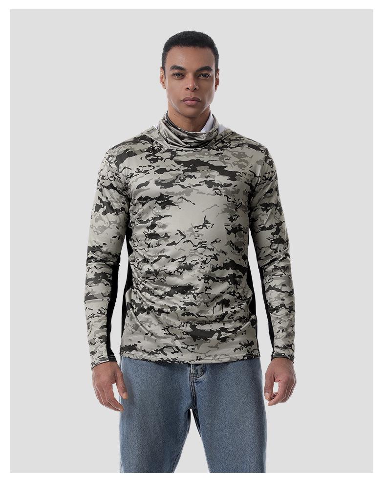 Men's Camouflage Quick-Dry Mesh Fishing Hoodie with Sun Protection Mask