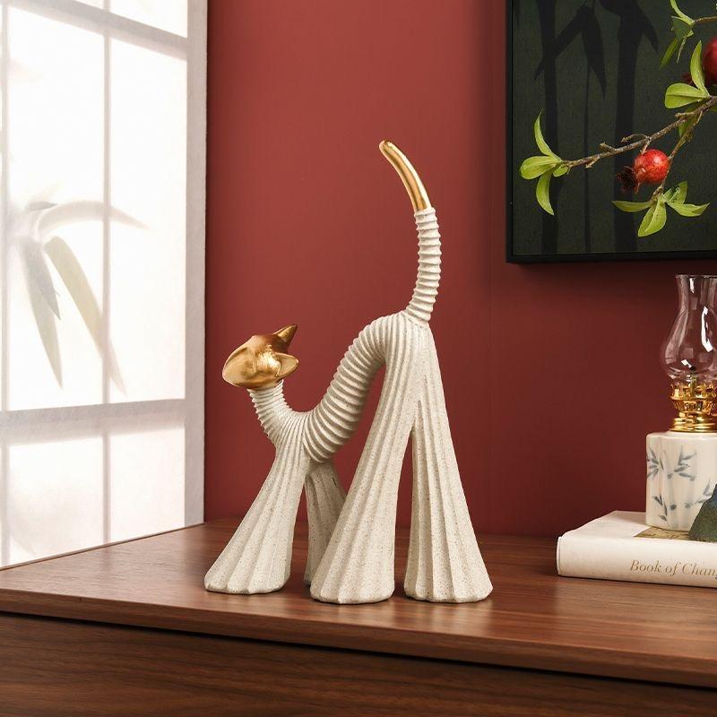 Luxury Lazy Cat Figurine, Resin Cute Cat Statue Decorative Ornament for Desk & TV Cabinet Home Decor