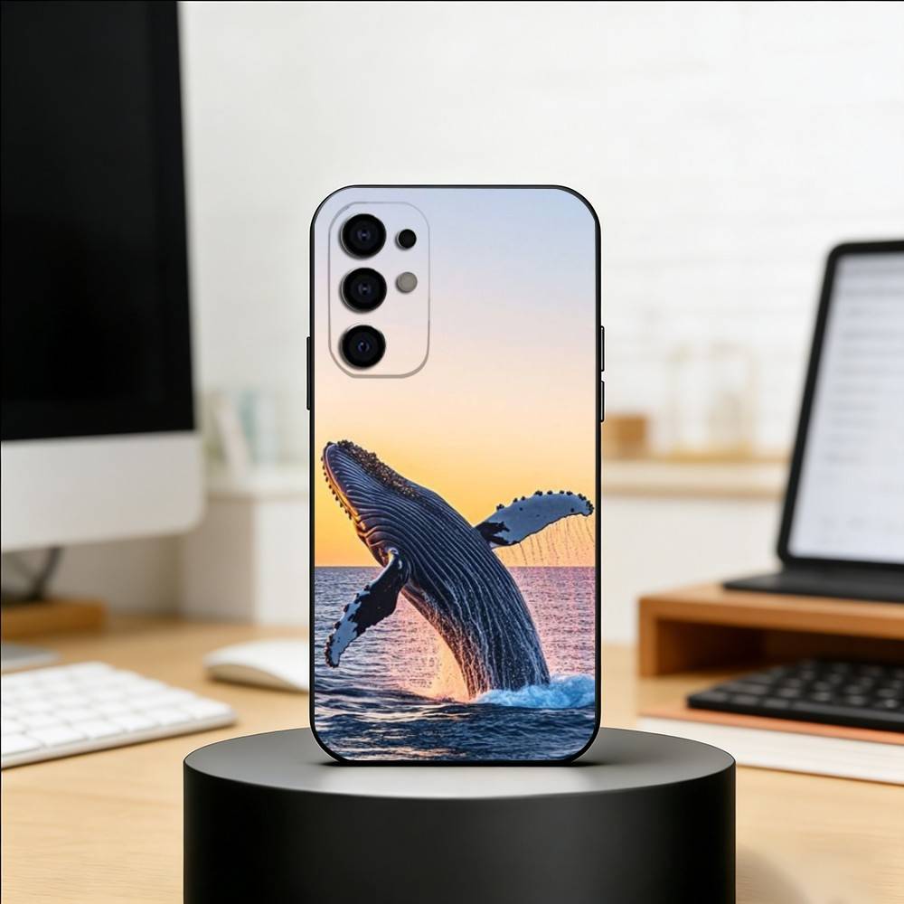 Ocean Blue Whale Phone Case For Samsung S25,S24,S21,S22,S23,S30,Ultra,S20,Plus,Fe,Lite,Note,10,Black Cover