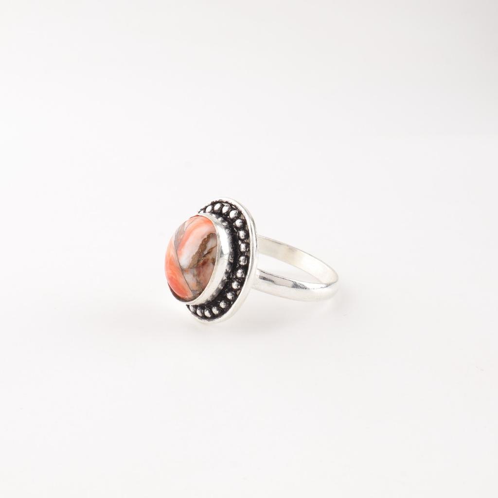 Orange Copper Turquois Gemstone 925 Stamped Silver Jewelry Handmade Promise Ring RR-62-47